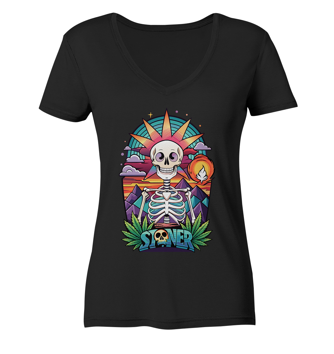 Color Stoner Skeleton - Ladies V-Neck Shirt