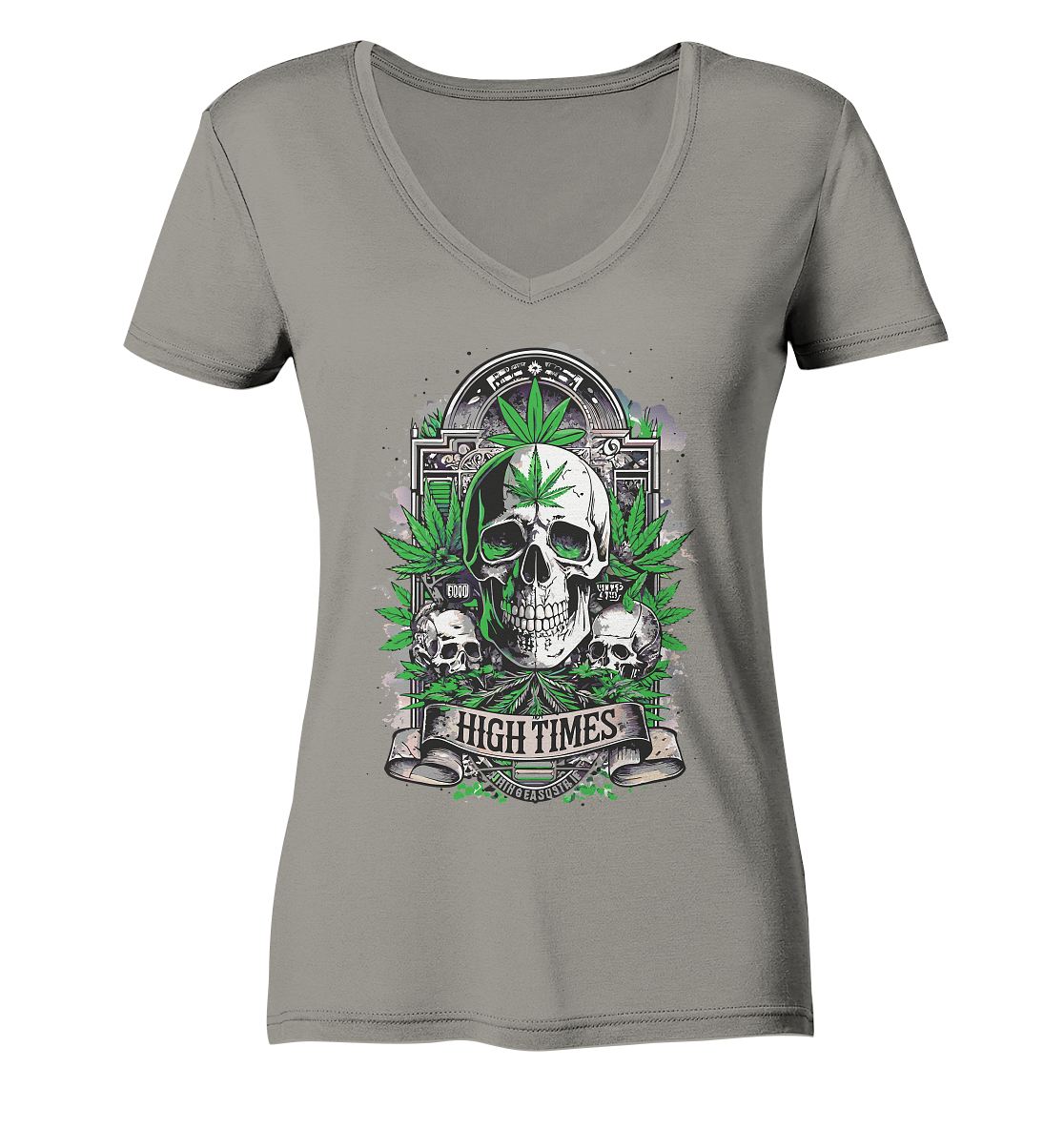 High Times Skull Green - Ladies V-Neck Shirt