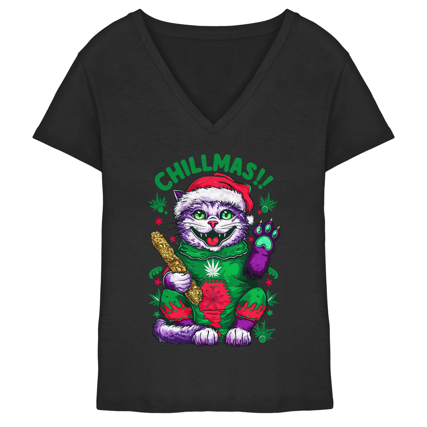 Chillmas Cat - Ladies V-Neck Shirt