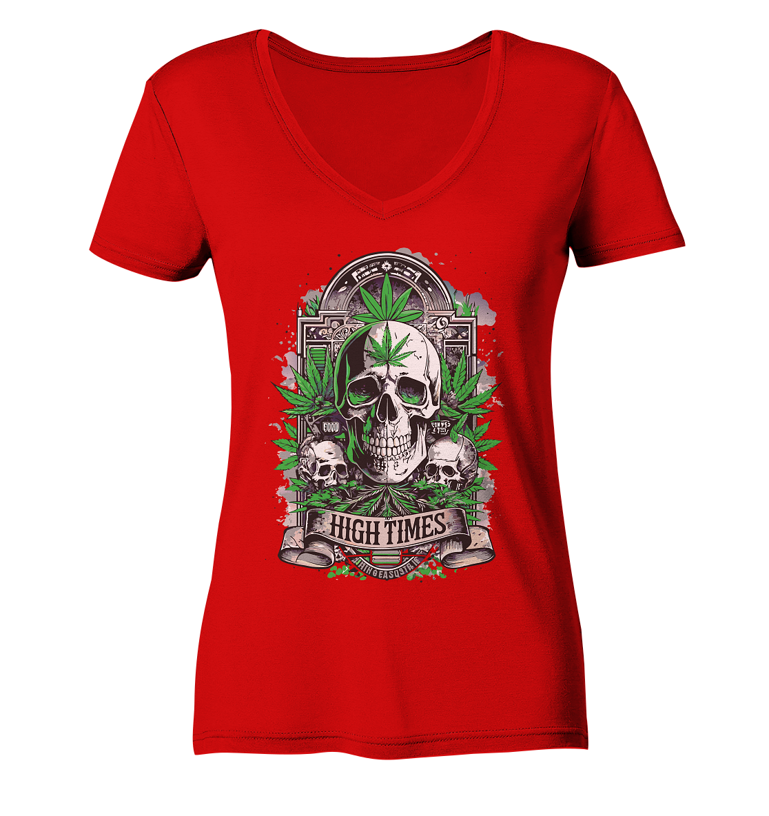High Times Skull Green - Ladies V-Neck Shirt