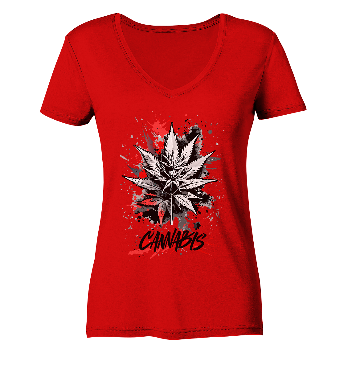 Red Cannabis - Ladies V-Neck Shirt