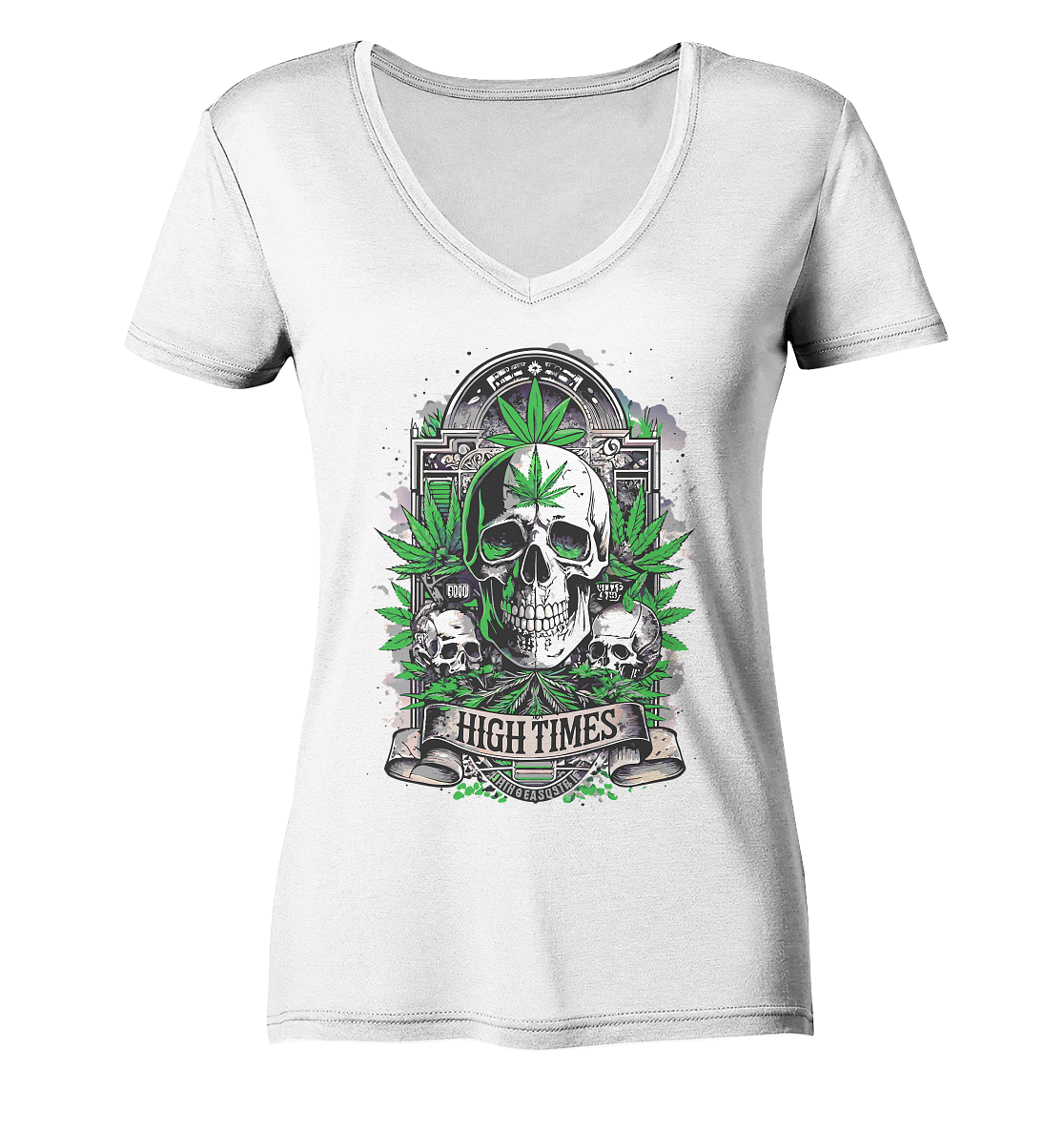 High Times Skull Green - Ladies V-Neck Shirt