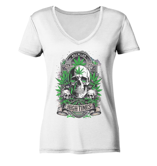 High Times Skull Green - Ladies V-Neck Shirt