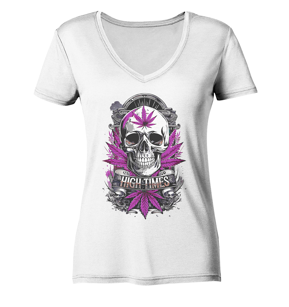 High Times Skull Purple - Ladies V-Neck Shirt