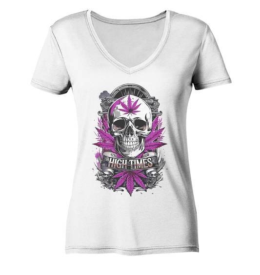 High Times Skull Purple - Ladies V-Neck Shirt