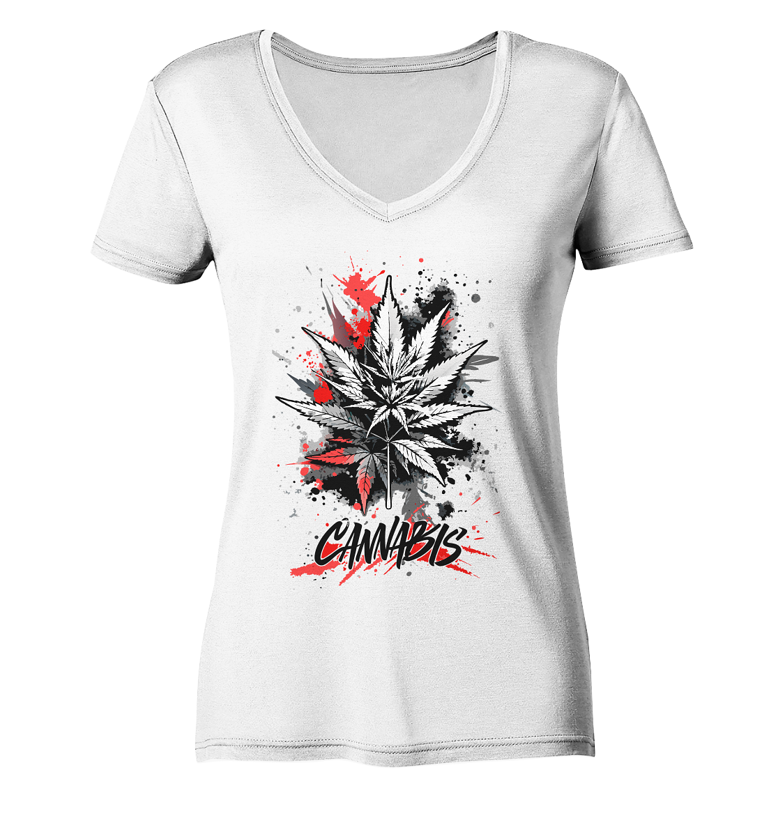 Red Cannabis - Ladies V-Neck Shirt