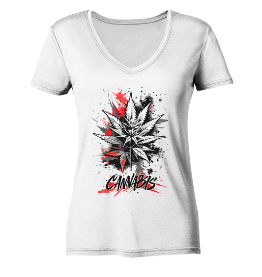 Red Cannabis - Ladies V-Neck Shirt