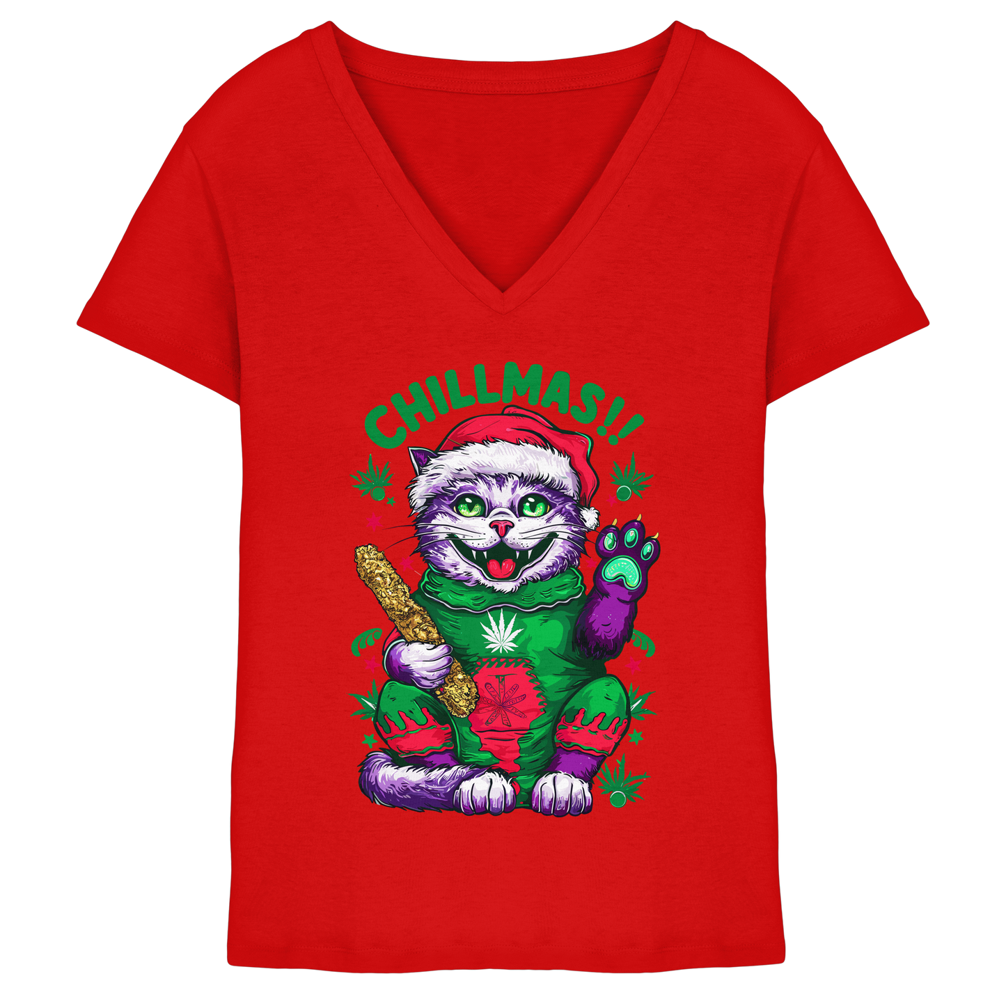 Chillmas Cat - Ladies V-Neck Shirt