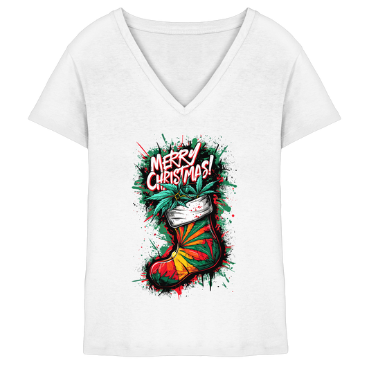 Christmas Boots - Ladies V-Neck Shirt
