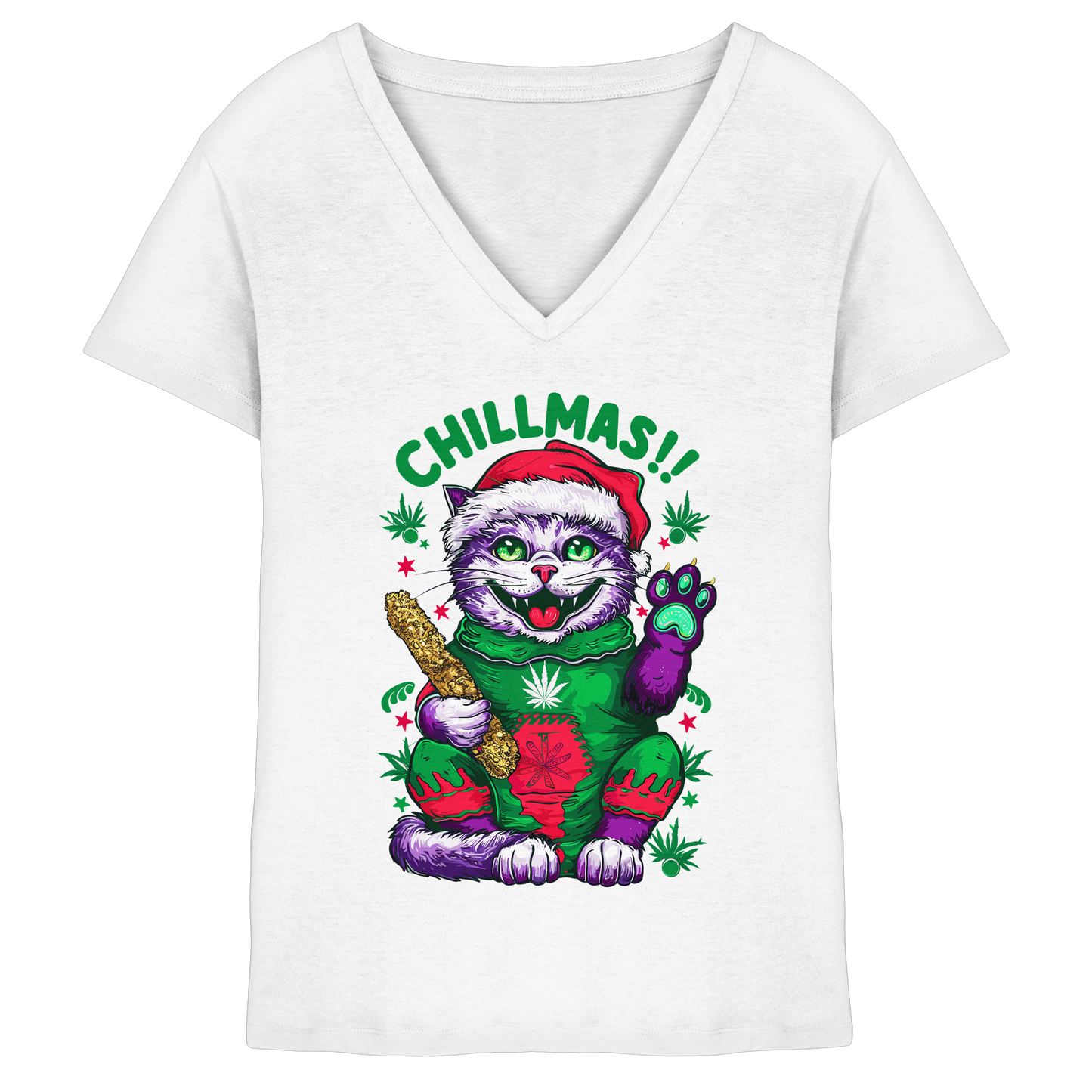 Chillmas Cat - Ladies V-Neck Shirt